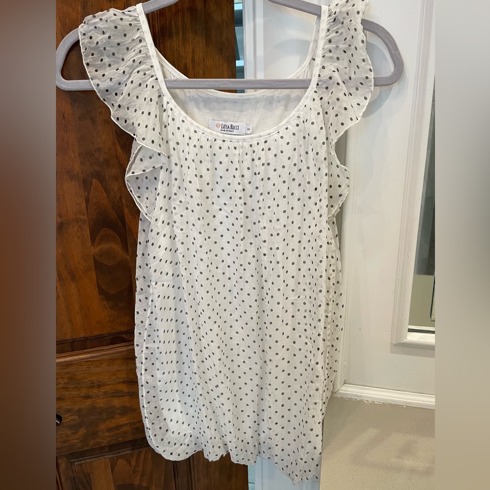 White Polka Dot Bubble Hem Blouse